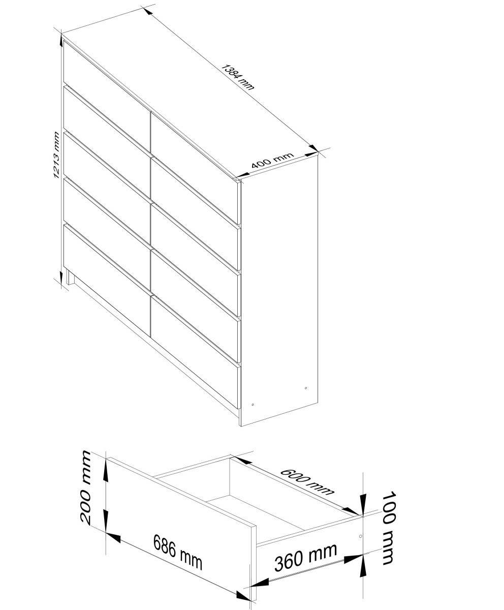 Ak furniture Komoda Kuba 140 cm 10 šuplíků dub artisan