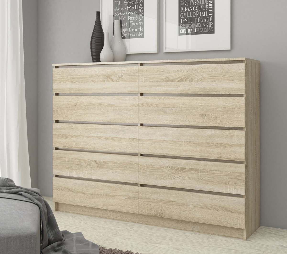 Ak furniture Komoda Kuba 140 cm 10 šuplíků dub sonoma