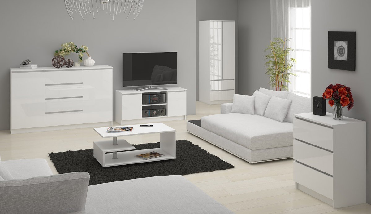 Ak furniture Komoda Kuba 140 cm 6 šuplíků bílá lesk