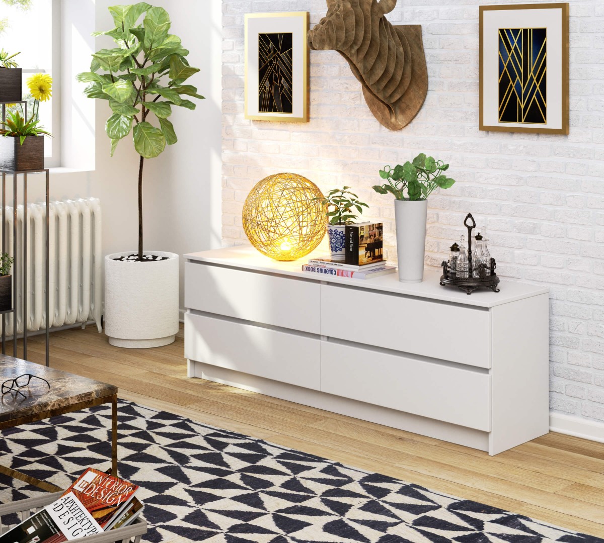 Ak furniture KOMODA Kuba 160 cm - 4 šuplíky - bílá