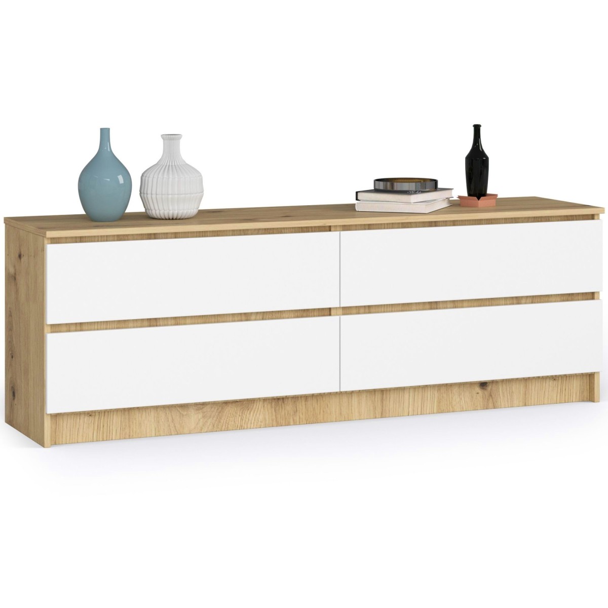 Ak furniture Komoda Kuba 160 cm 4 šuplíky dub artisan/bílá