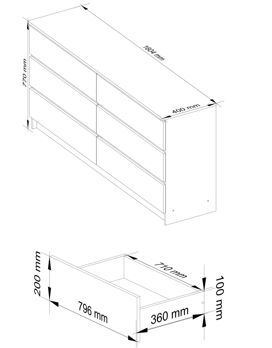 Ak furniture Komoda Kuba 160 cm 6 šuplíků bílá/cappuccino