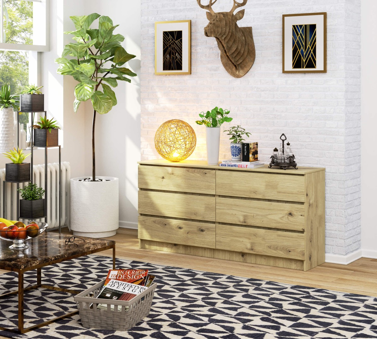 Ak furniture Komoda Kuba 160 cm 6 šuplíků dub artisan