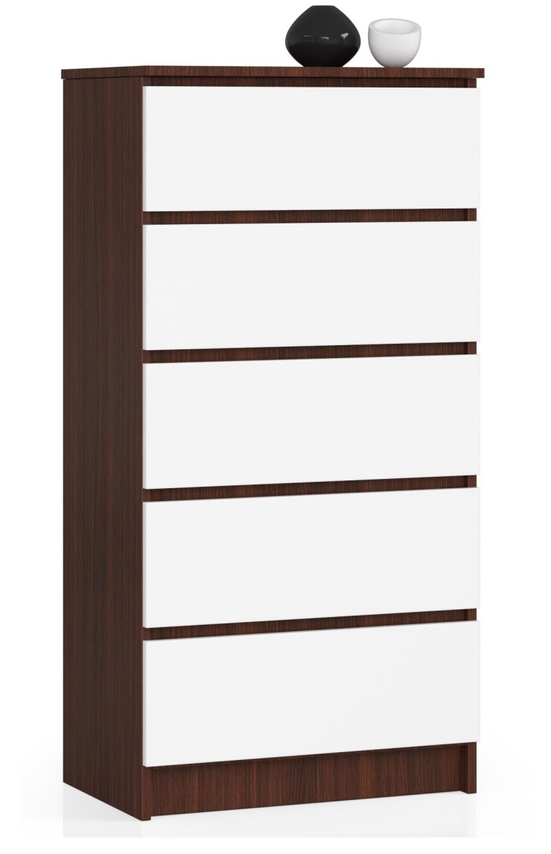 Ak furniture Komoda Kuba 60 cm - 5 šuplíků wenge/bílá