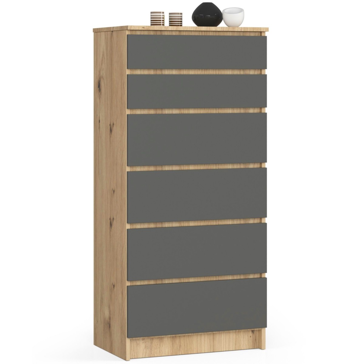 Ak furniture Komoda Kuba 60 cm - 6 šuplíků dub artisan/grafitová