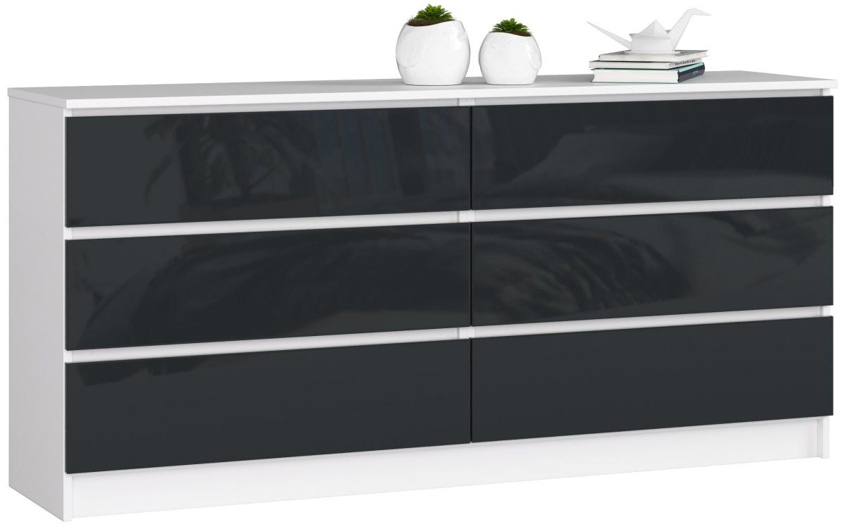 Ak furniture Komoda Rollo V 160,4 cm bílá/grafitová lesklá