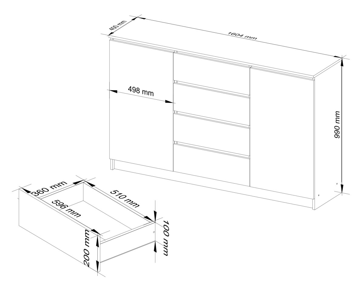 Ak furniture Komoda Tove K 160,4 cm bílá/černá lesklá