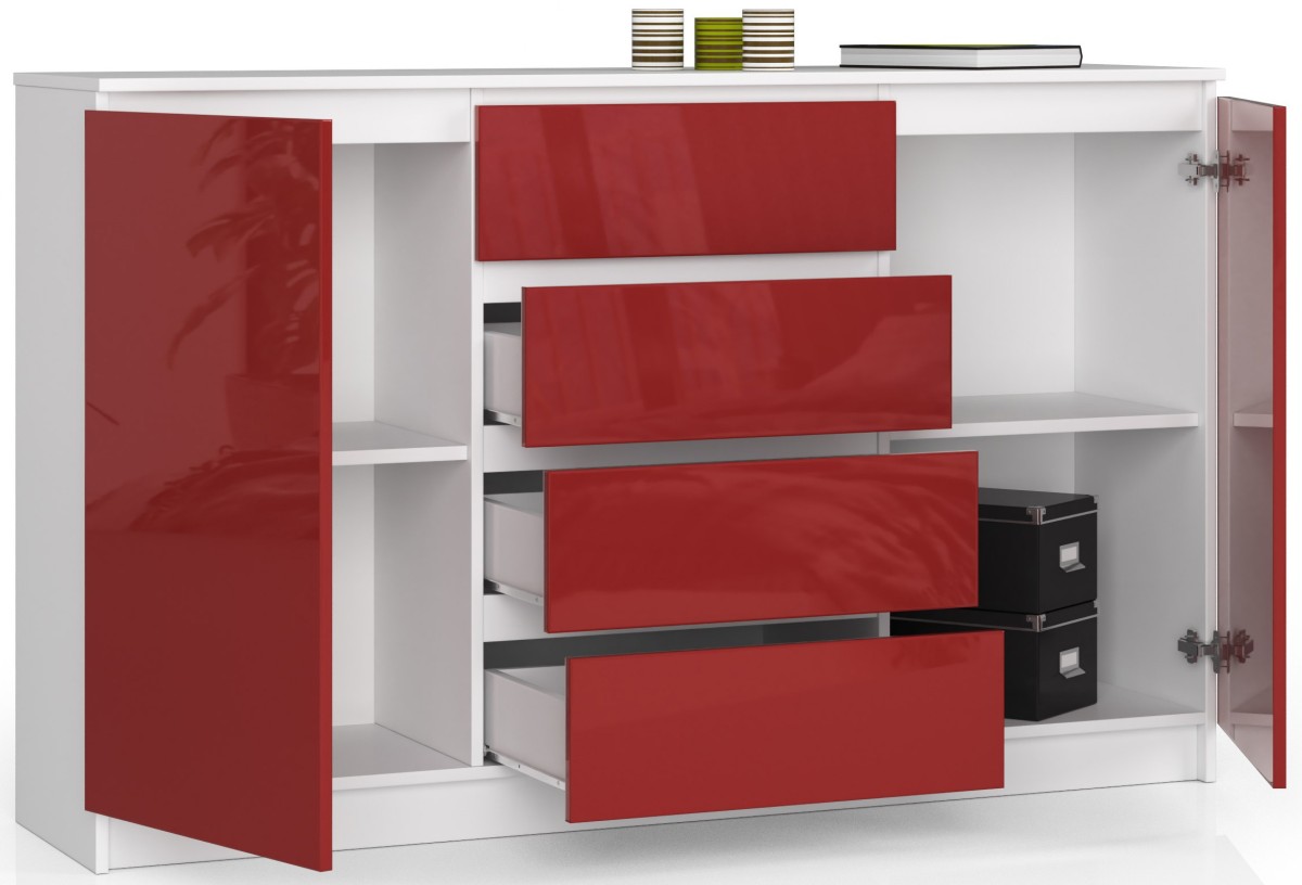 Ak furniture Komoda Tove K 160,4 cm bílá/červená lesklá