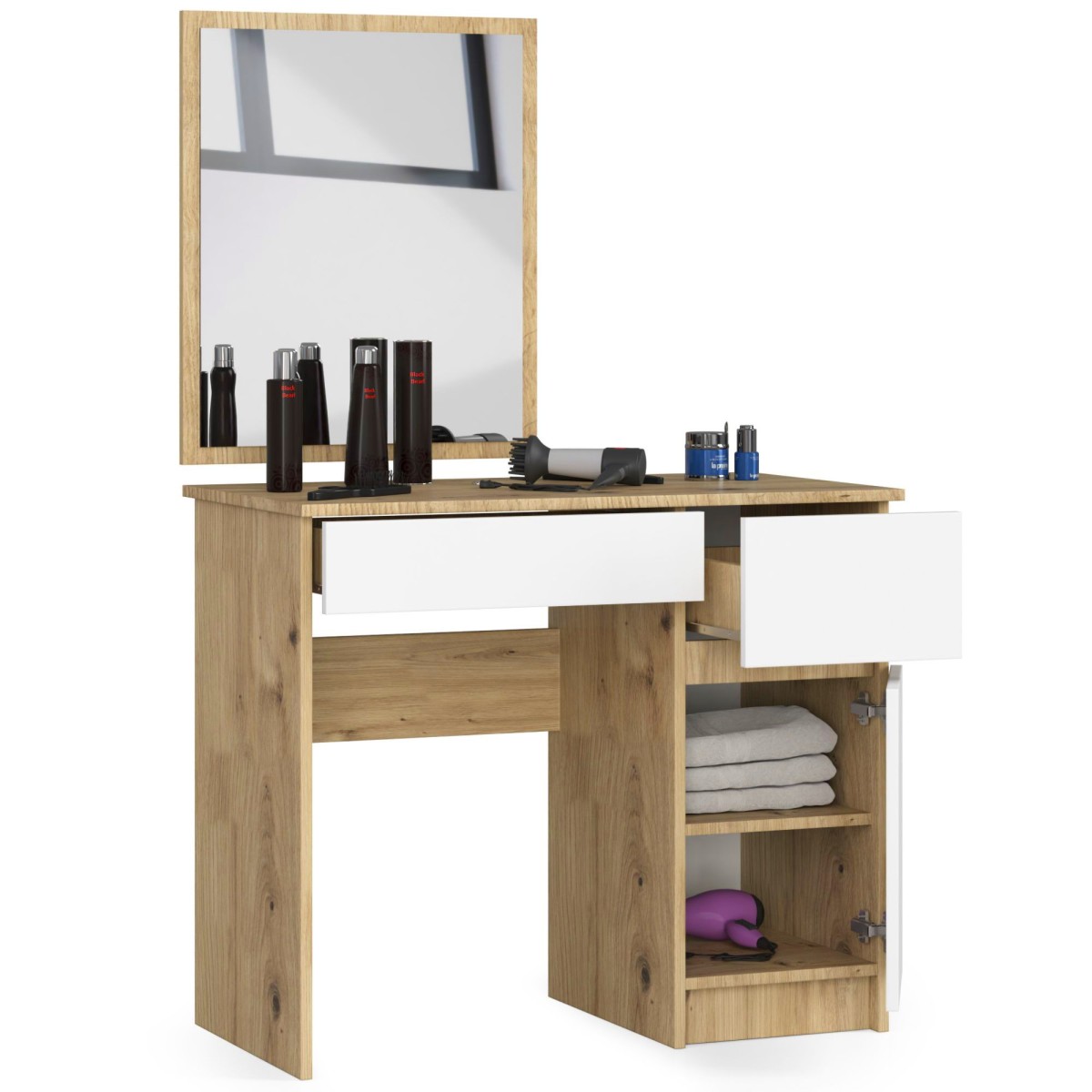 Ak furniture Kosmetický stolek se zrcadlem P-2/SL dub artisan/bílý  pravý