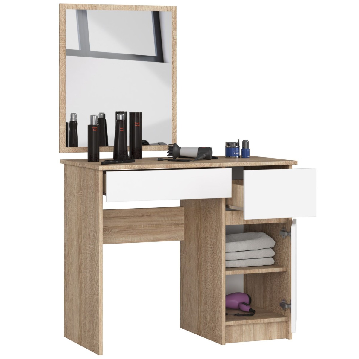 Ak furniture Kosmetický stolek se zrcadlem P-2/SL dub sonoma/bílý pravý