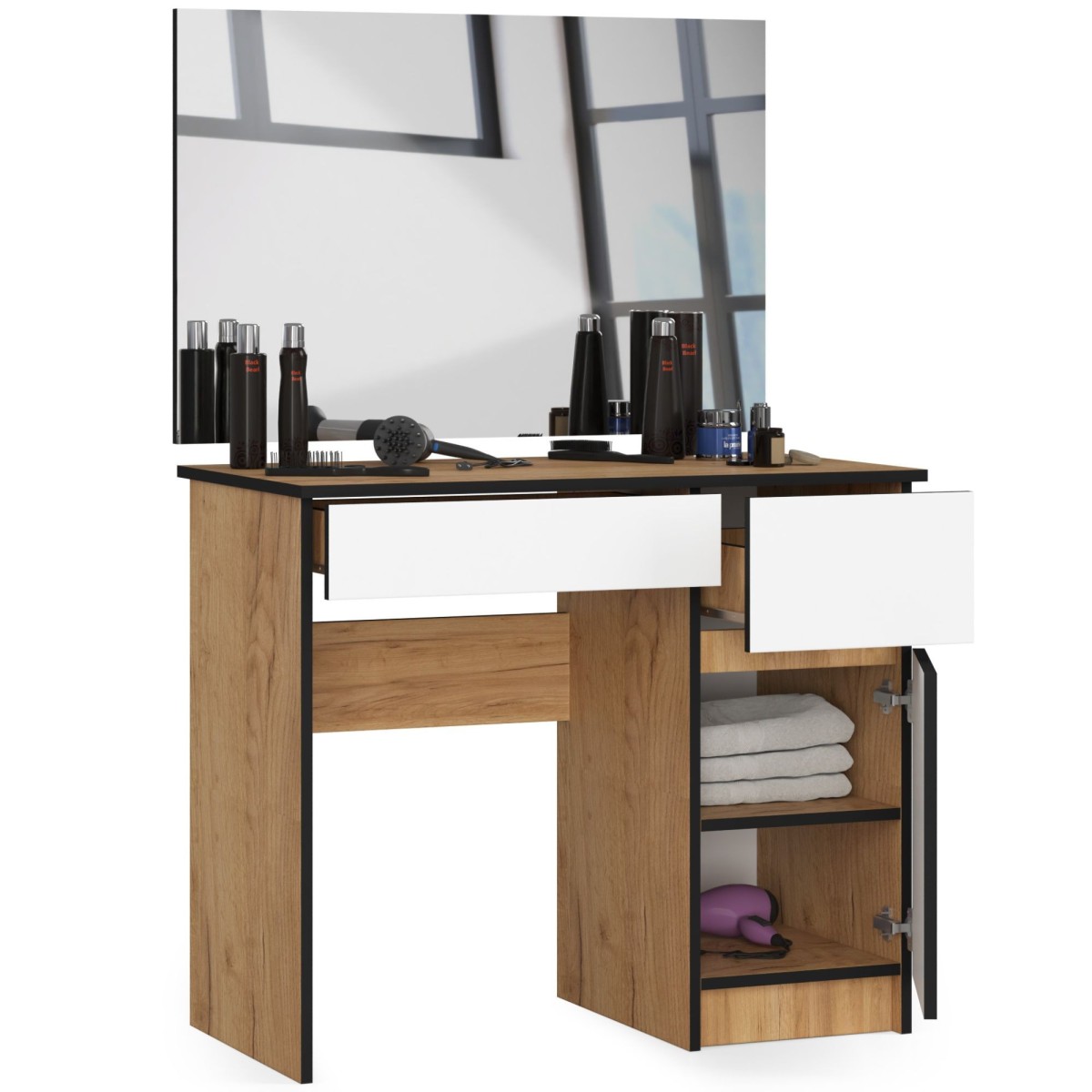 Ak furniture Kosmetický stolek se zrcadlem P-2/SL I dub craft/bílý pravý