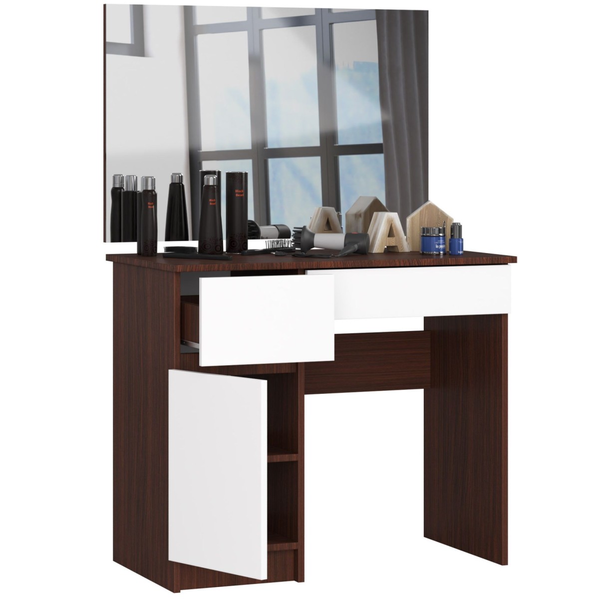 Ak furniture Kosmetický stolek se zrcadlem P-2/SL I dub wenge / bilý levý