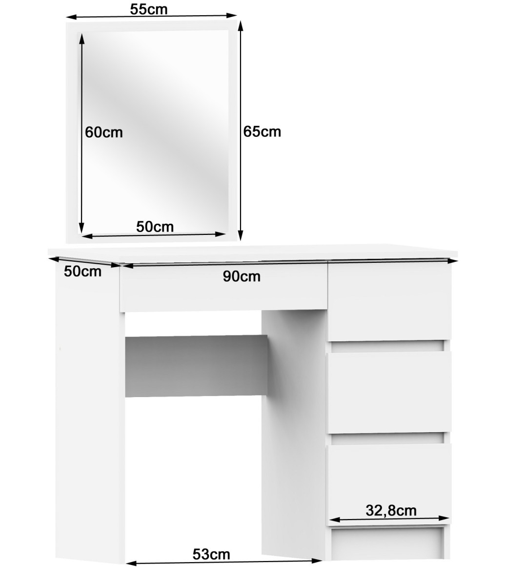 Ak furniture Kosmetický stolek se zrcadlem T-6 90x50 cm bílý pravý