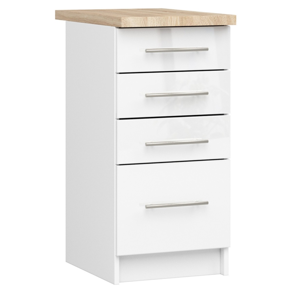 Ak furniture Kuchyňská skříňka Olivie S 40 cm 4S bílá/bílý lesk/dub sonoma