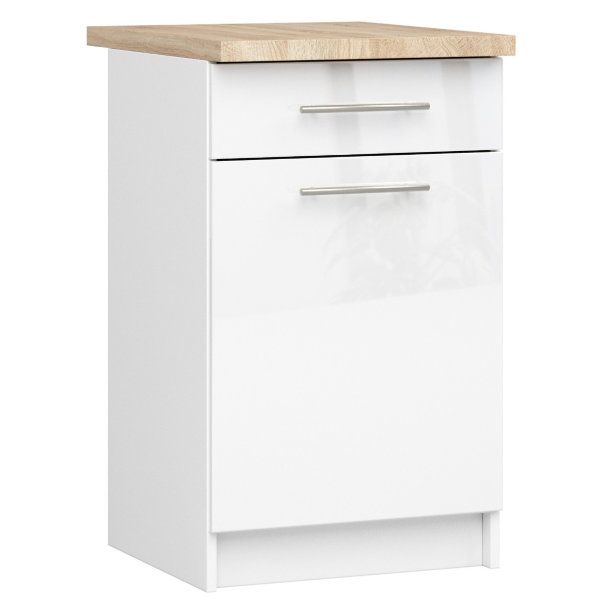 Ak furniture Kuchyňská skříňka Olivie S 50 cm 1D 1S bílá/bílý lesk/dub sonoma