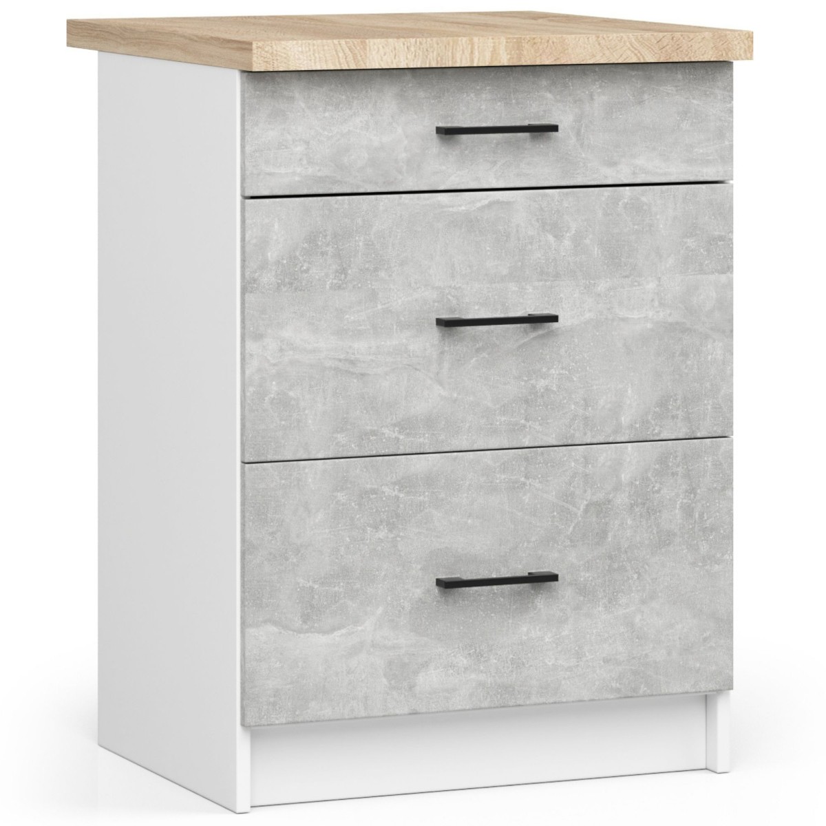 Ak furniture Kuchyňská skříňka Olivie S 60 cm 3S bílá/beton/dub sonoma