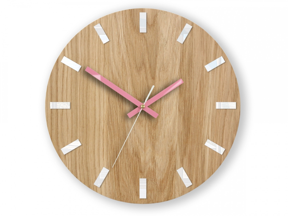 ModernClock Nástěnné hodiny Simple Oak hnědo-růžové