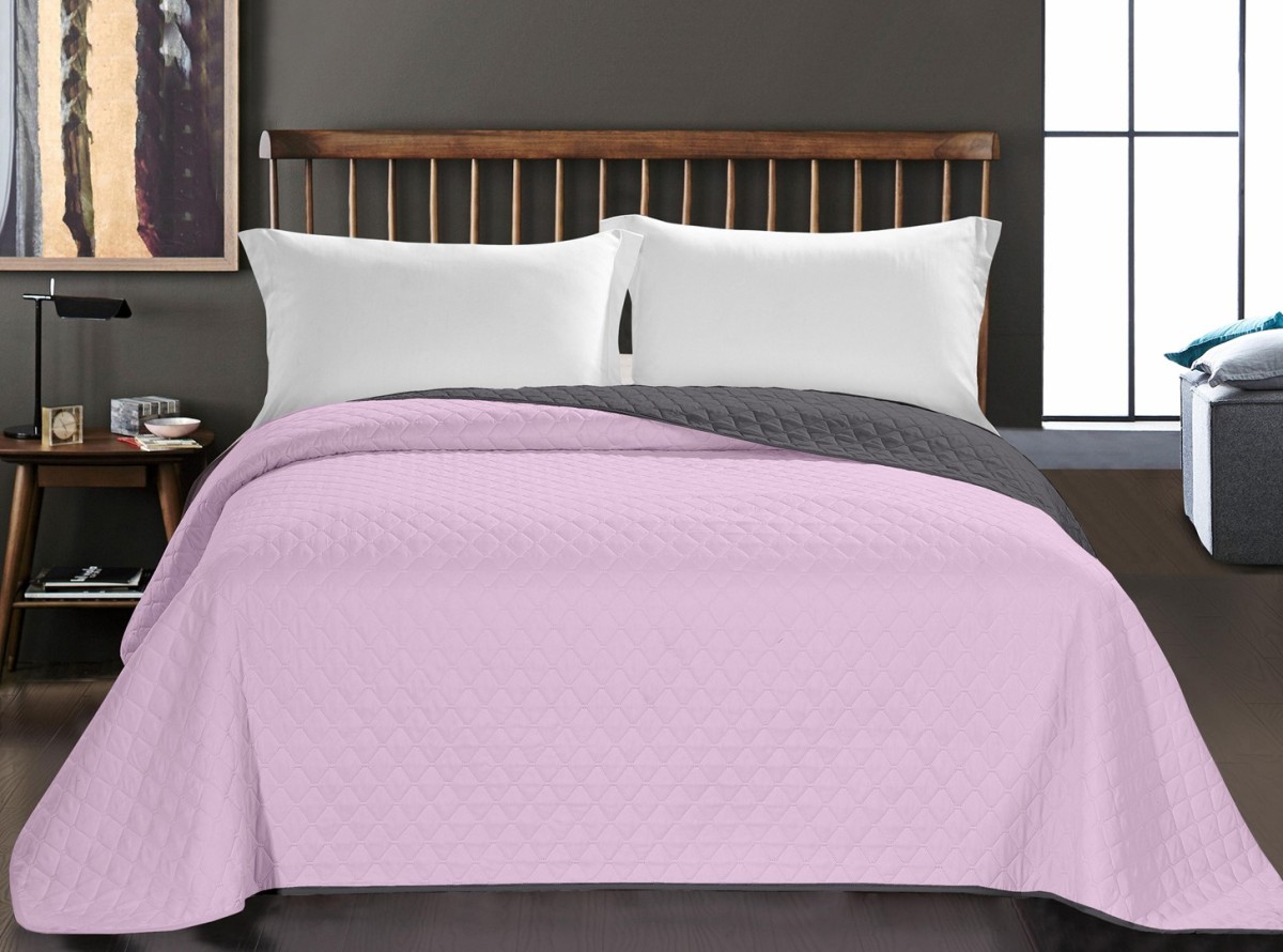 Oboustranný přehoz na postel DecoKing Axel růžový/uhlový, velikost 260x280