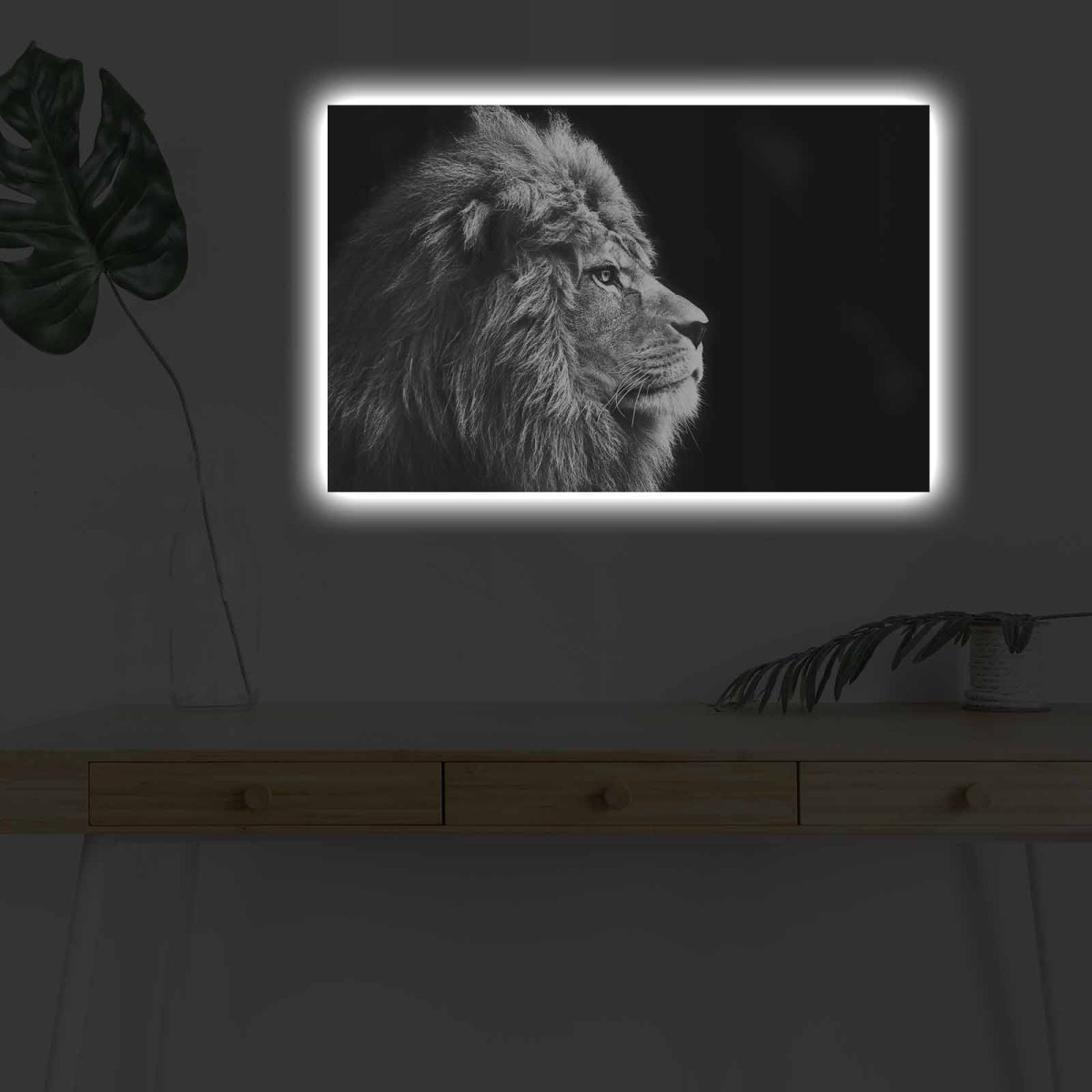 Wallity Obraz s LED osvětlením ČERNOBÍLÝ LEV 58 45 x 70 cm