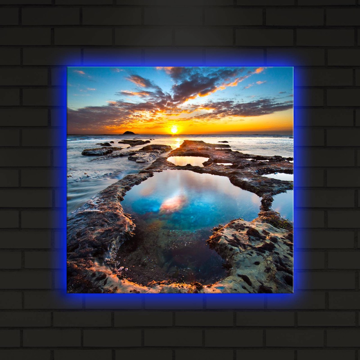 Wallity Obraz s LED osvětlením JEZERO V ZÁPADU SLUNCE 19 40 x 40 cm