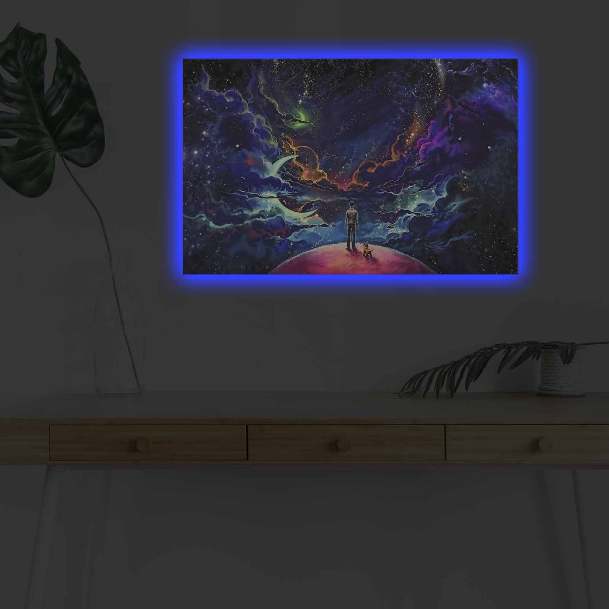 Hanah Home Obraz s led osvětlením Vesmír 70x45 cm