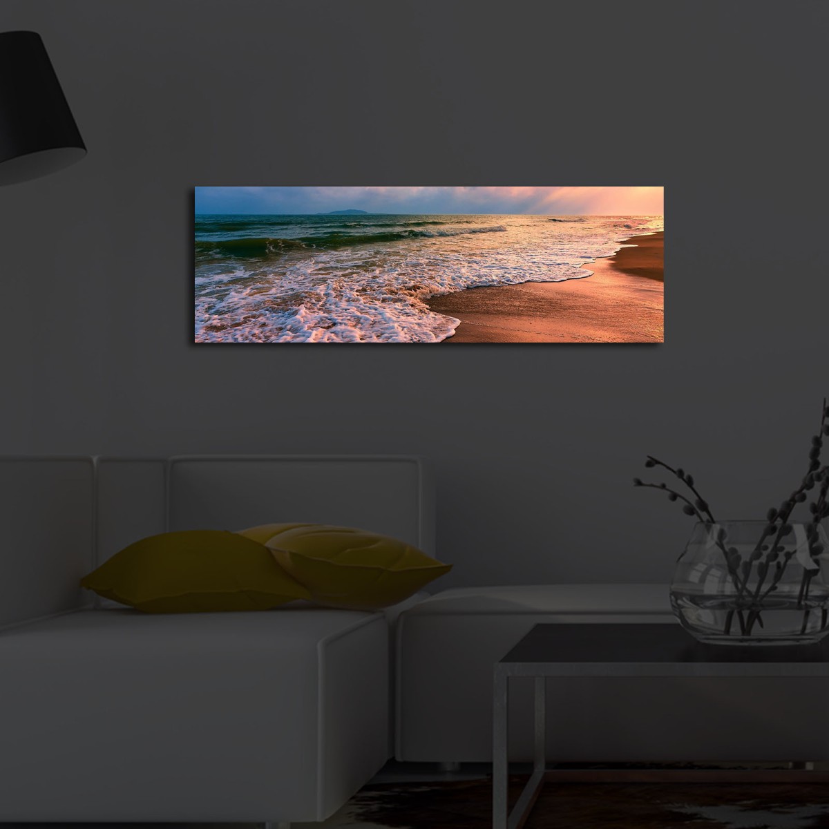 Wallity Obraz s LED osvětlením ZÁPAD SLUNCE U MOŘE 72  30 x 90 cm