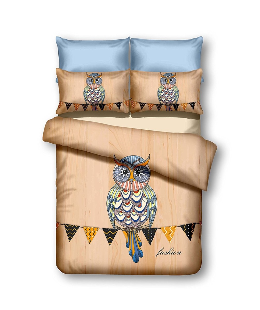 Povlečení z mikrovlákna DecoKing Owls AUTUMNSTORY, velikost 200x220+80x80*2