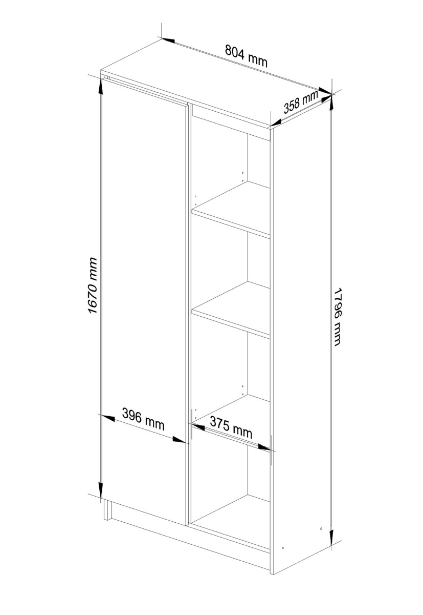 Ak furniture Regál Rexa 80 cm 1 skříňka a 4 police bílý/sonoma