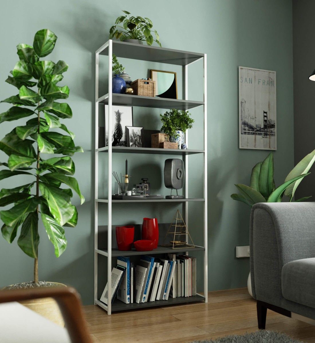 Ak furniture Regál LOFT 80 cm bílý/šedý