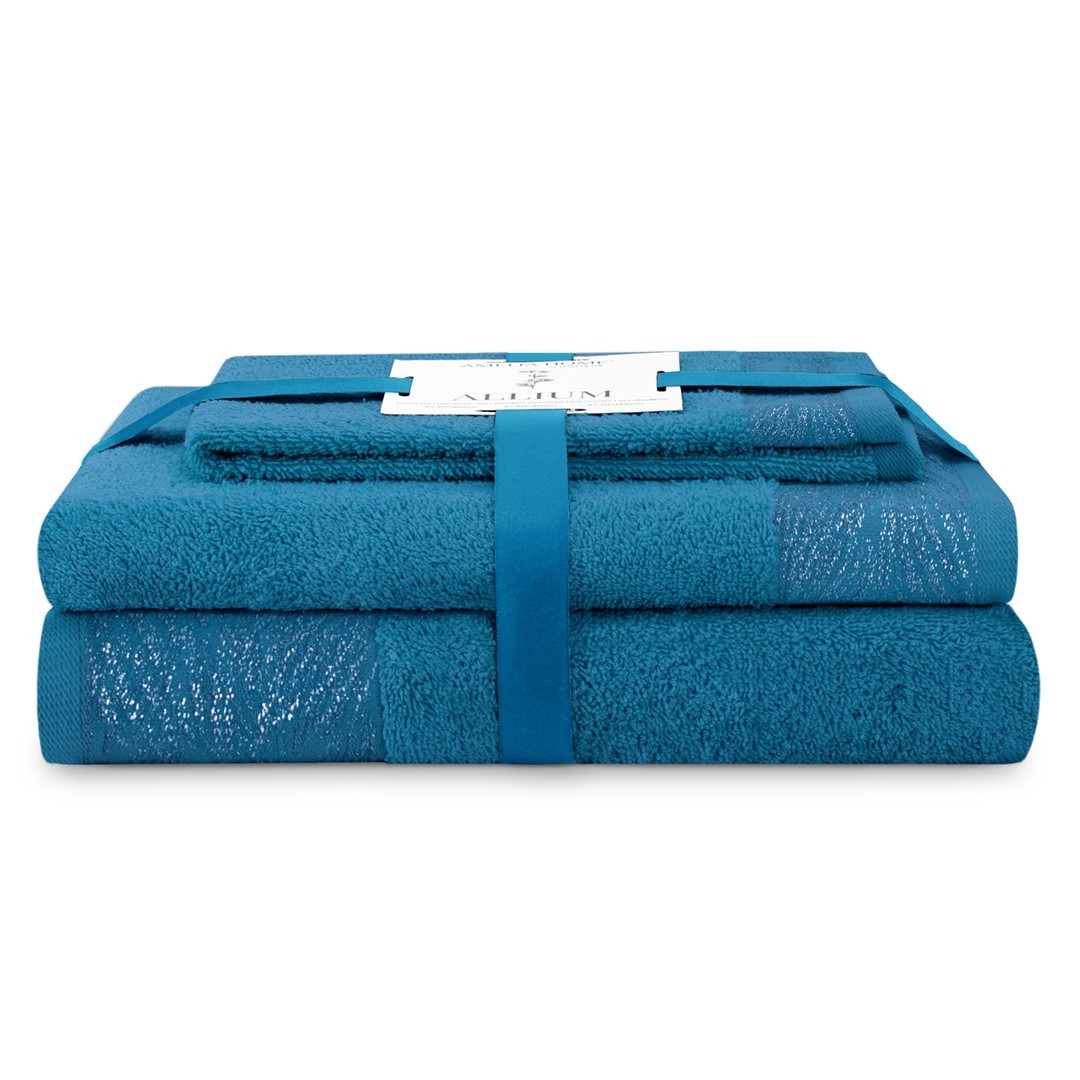 AmeliaHome Sada 3 ks ručníků ALLIUM klasický styl modrá, velikost 50x90+70x130