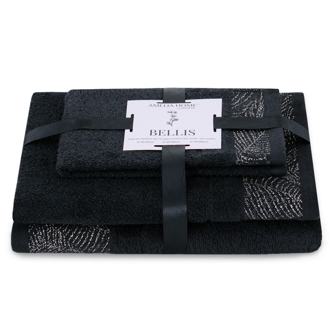 AmeliaHome Sada 3 ks ručníků BELLIS klasický styl černá, velikost 50x90+70x130