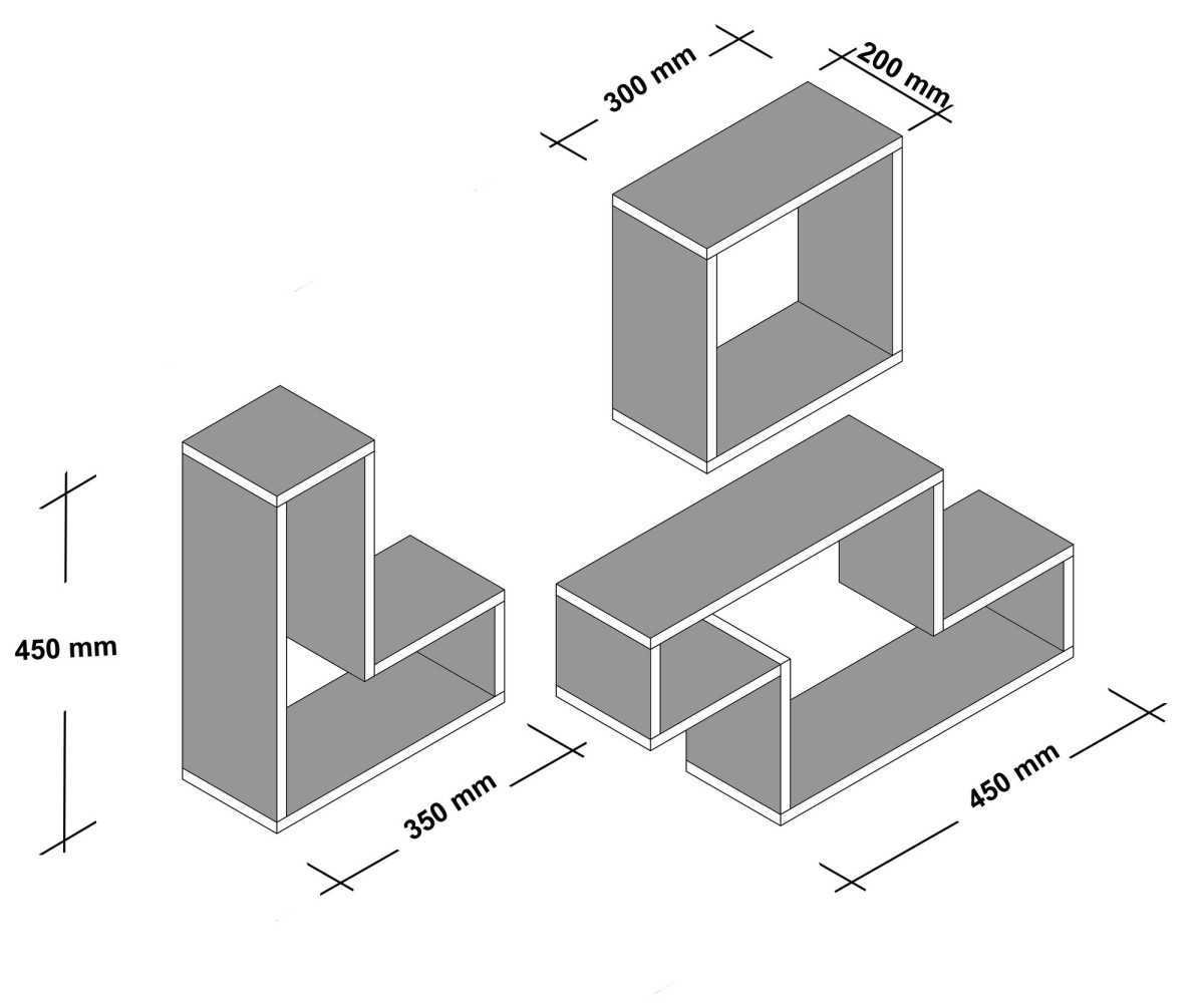 Kalune Design Sada nástěnných poliček Tetris bílá