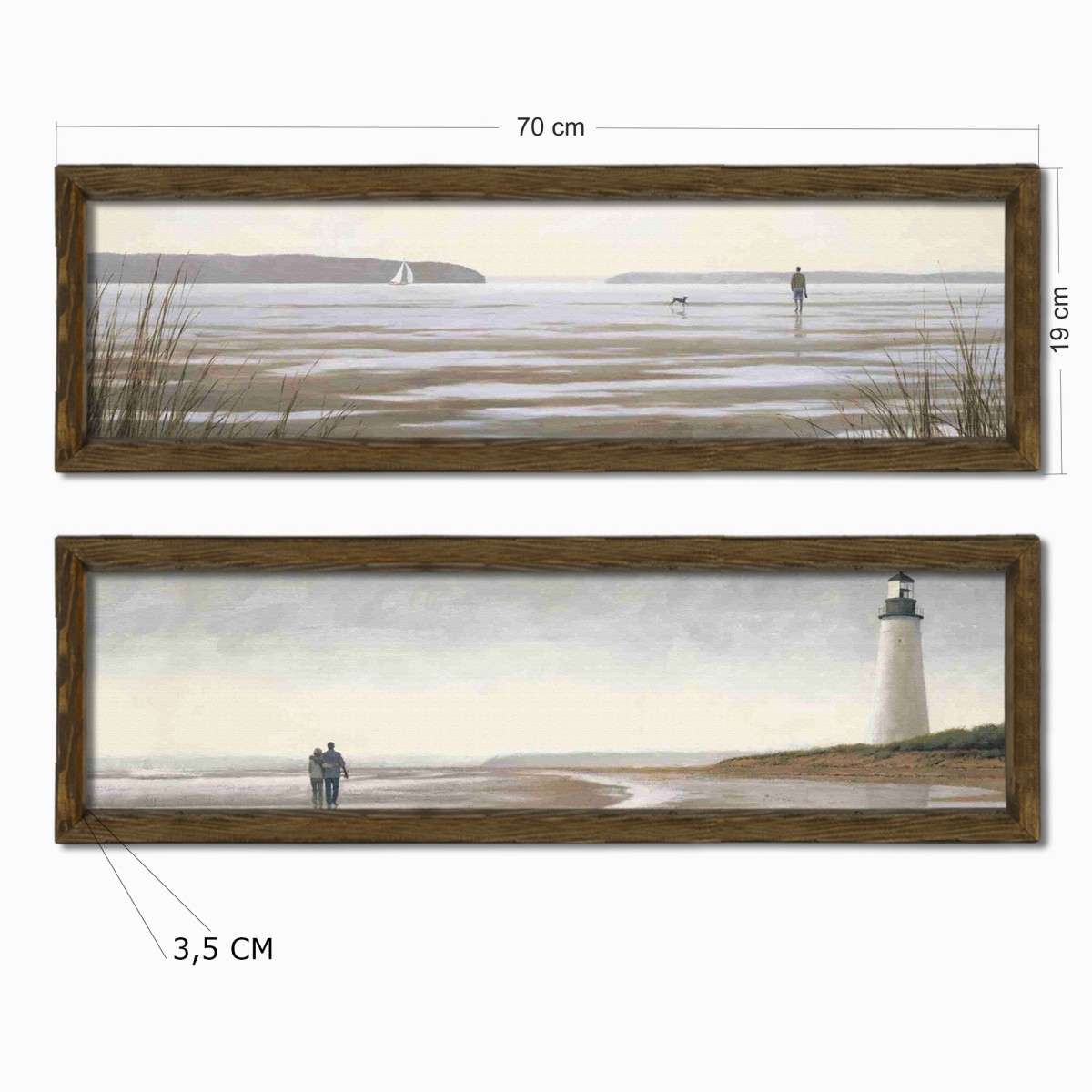 Wallity Sada obrazů Lighthouse 2 ks 19x70 cm hnědá