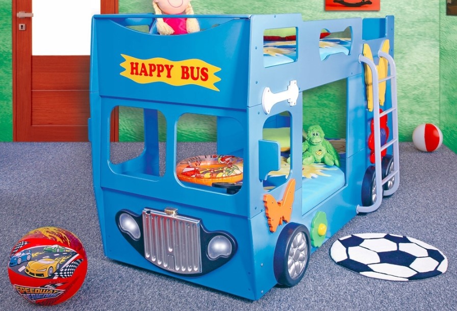 Artplast Dětská patrová postel HAPPY BUS | modrá 90 x 190 cm