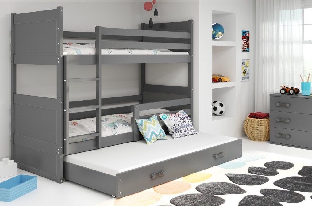 BMS Dětská patrová postel s přistýlkou RICO 3 | šedá 90 x 200 cm Barva: Šedá