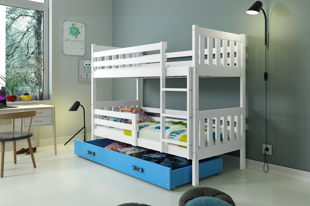 BMS Patrová dětská postel CARINO | 80 x 190 cm Barva: bílá / modrá
