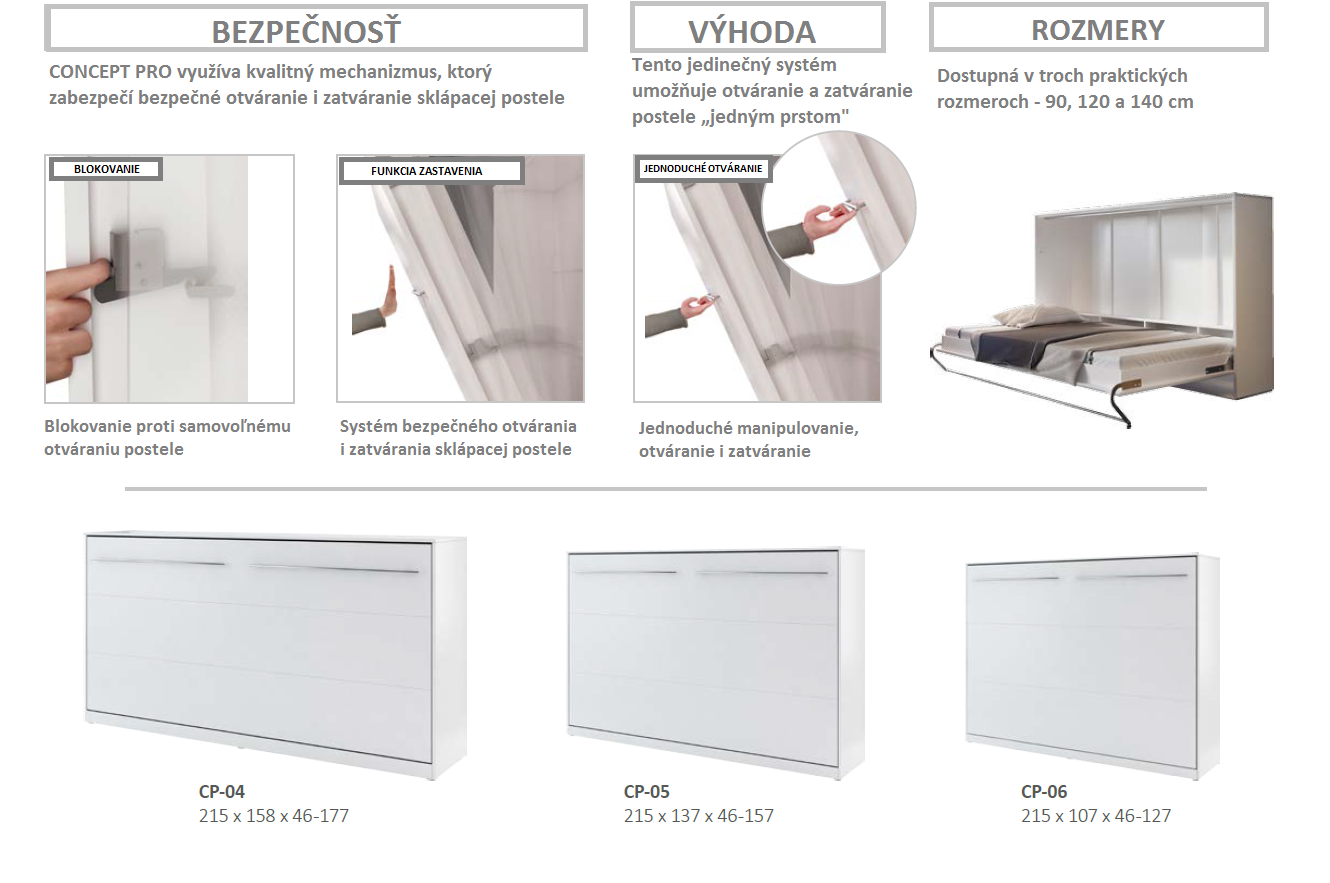 Dig-net nábytek Sklápěcí postel Lenart CONCEPT PRO CP-06 | 90 x 200 cm Barva: Šedá