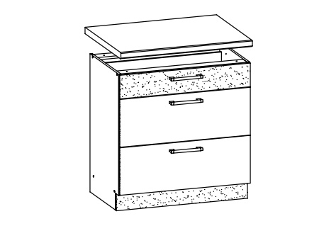 RUTHIN, dolní skříňka D80S3 se 3 šuplíky, rijeka světlá