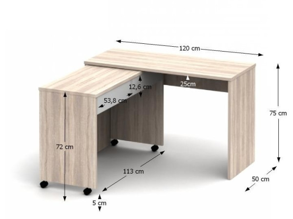 GEMMIFERA rozkládací psací stůl, dub sonoma/bílá