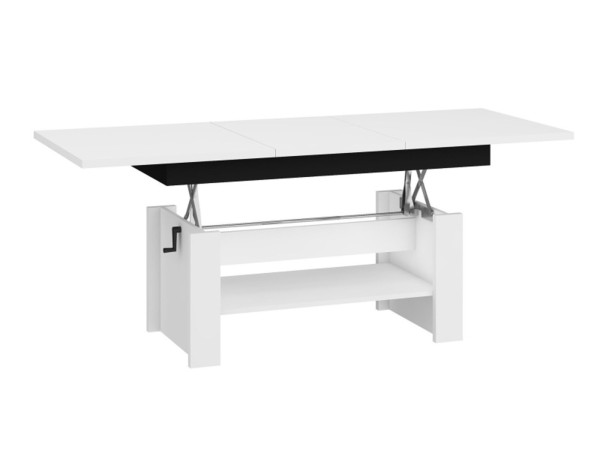 Konferenční stolek ARARAT rozkládací lesklý, barva: bílá/černý lesk, 5 let záruka