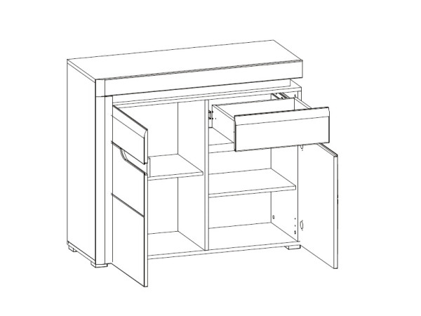 Komoda MANDOLIN 2D1S, bílý vysoký lesk