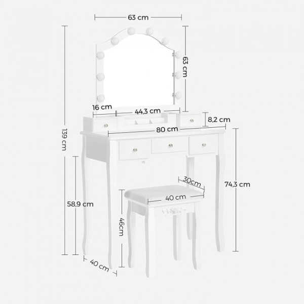 Toaletní stolek se zrcadlem a stolkem RDT170W01