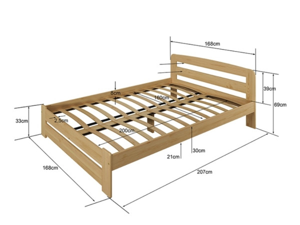 Postel OAKLEY 160x200 cm s roštem, masiv borovice/moření olše
