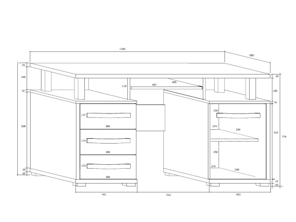 PC stůl LEHUA 1D3S, craft tobaco/craft bílý, 5 let záruka