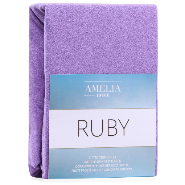 Froté prostěradlo s gumou AmeliaHome Ruby fialové, velikost 220-240x220+30