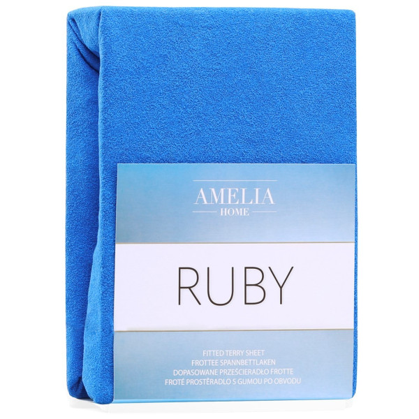 Froté prostěradlo s gumou AmeliaHome Ruby modré, velikost 220-240x220+30