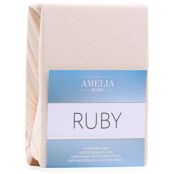 Froté prostěradlo s gumou AmeliaHome Ruby světle béžové, velikost 220-240x220