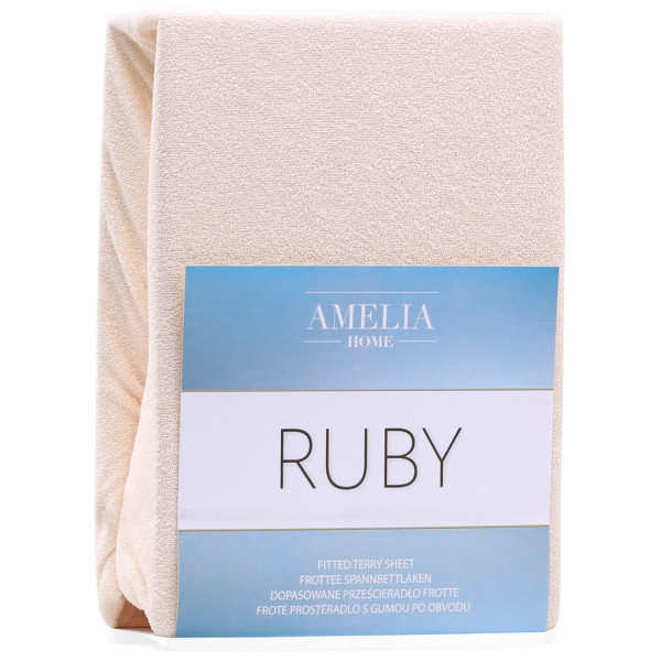 Froté prostěradlo s gumou AmeliaHome Ruby světle béžové, velikost 220-240x220