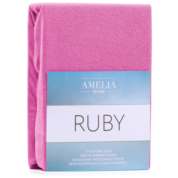 Froté prostěradlo s gumou AmeliaHome Ruby sytě růžové, velikost 80-90x200+30