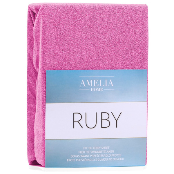 Froté prostěradlo s gumou AmeliaHome Ruby sytě růžové, velikost 220-240x220+30